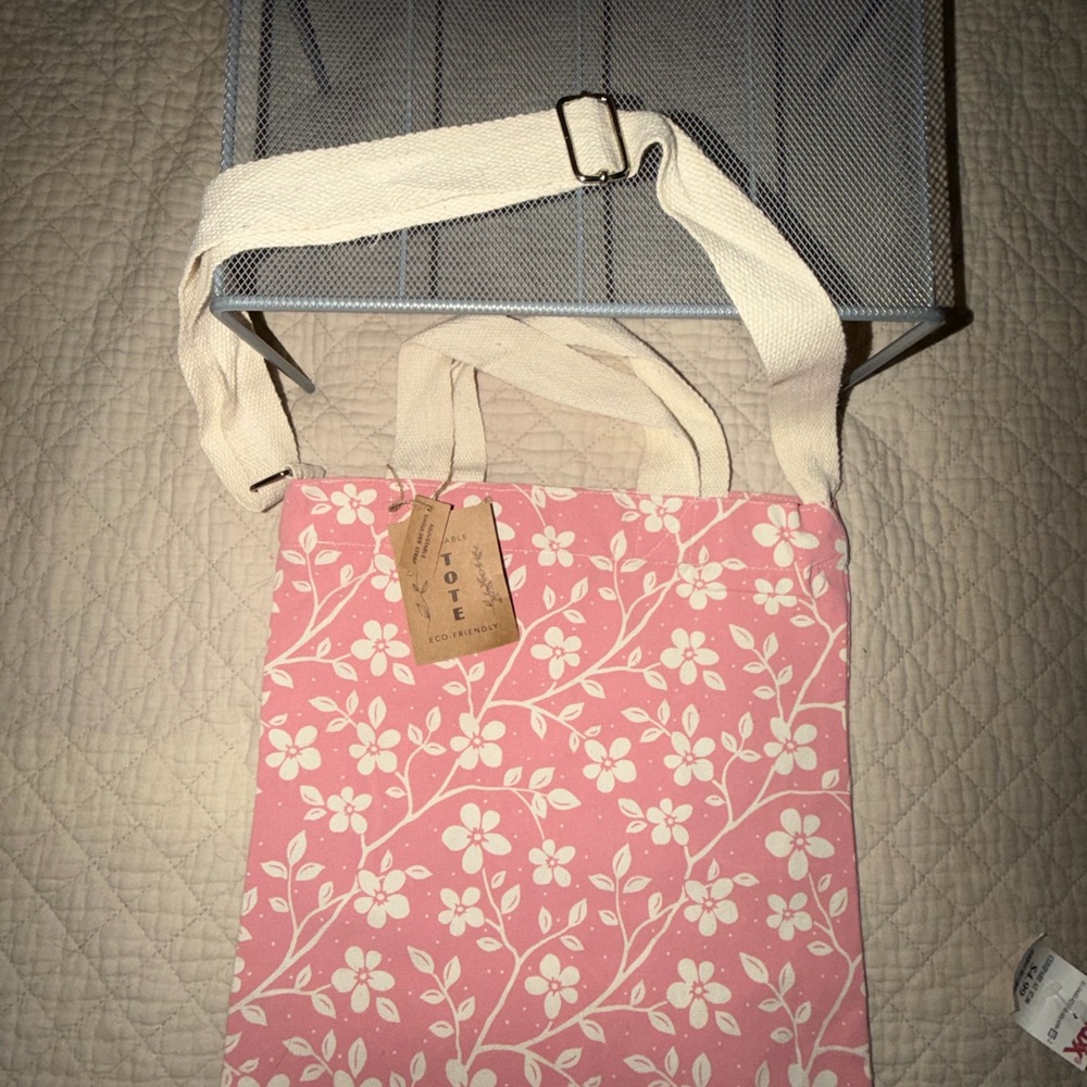 Floral Pink Canvas Tote Bag with Adjustable Strap
